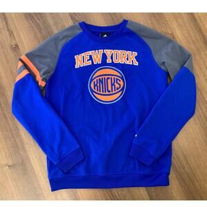 Adidas New York Knicks sweater crewneck basketball blue orange stripes large